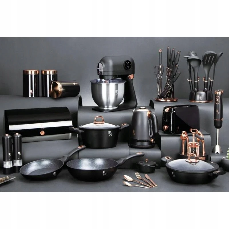 BH-7112 - Granito wok puodas 30 cm Berlinger Haus Juodas Rose kolekcija