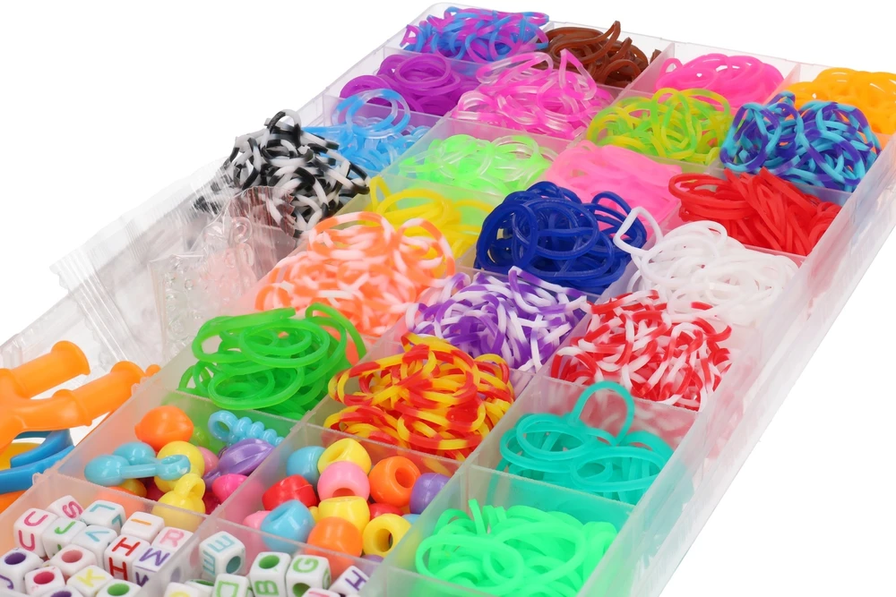 Biały RAINBOW LOOM BANDS, stebuklingos guminės juostos karoliukų pynimui MEGA SET 5057