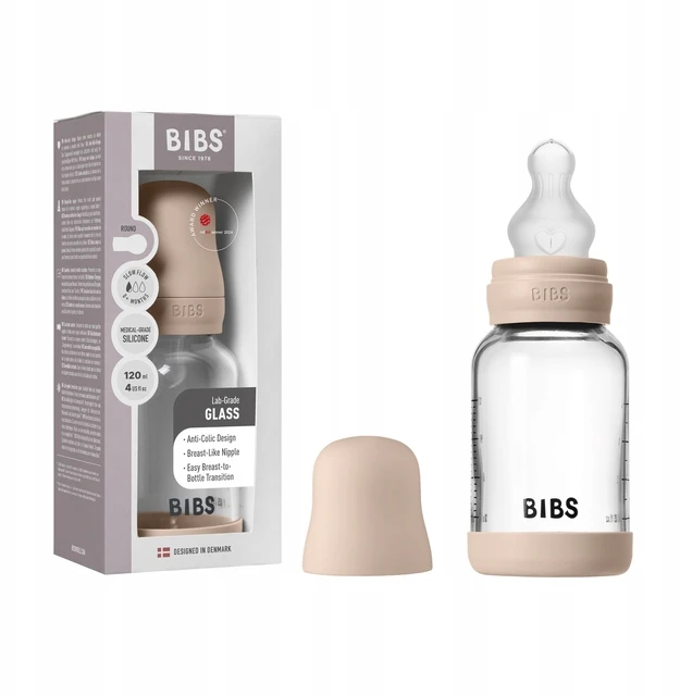 BIBS BABY BOTTLE buteliukas - 1x stiklinis buteliukas 100% hipoalerginis silikonas, 120m