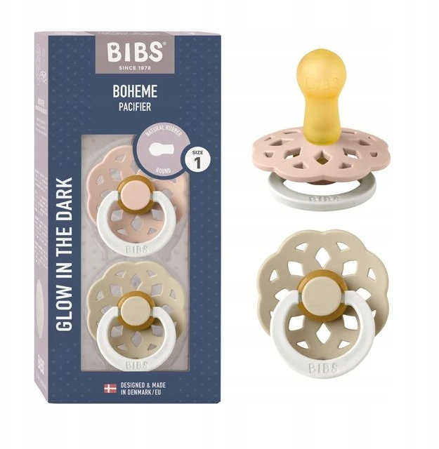 BIBS čiulptukų rinkinys 1 dydis (0 - 6 mėn. šviečiantys tamsoje) Boheme Blush glow / Vanilla glow