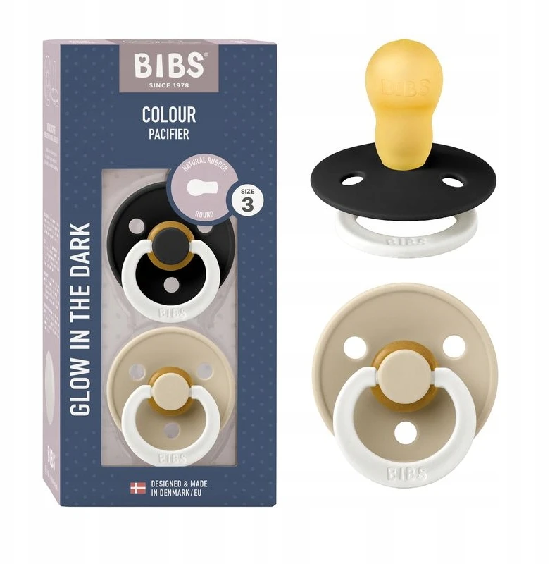 BIBS COLOR GLOW čiulptukas kūdikiui 2 vnt. GUMINIS 18m+ NAKTĮ SVĖTINANTIS