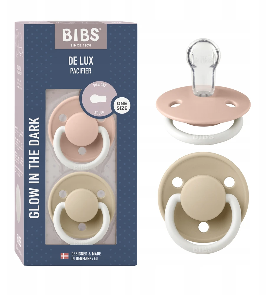 Bibs De Lux silikoniniai čiulptukai 0-36m, 2 vnt., šviečiantys tamsoje