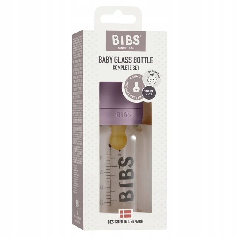 BIBS kūdikio buteliukas 110 ml MAUVE HEVEA guminis spenelių stiklas