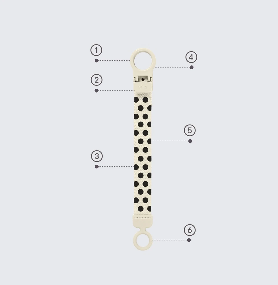 BIBS Loop Polka Dots čiulptuko segtukas 2026 elegantiškas poliesteris 0+ Ivory