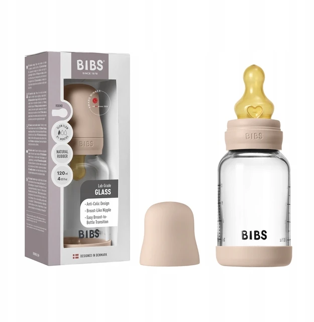 Bibs Seilinukai Baby Bottle Guminis stiklinis buteliukas, 120 ml, skaistalai