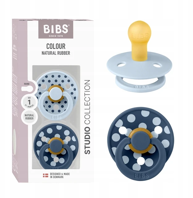 BIBS Studio Polka Dots kūdikio čiulptukas 2 vnt Baby Mėlyna/Steel Mėlyna 0m+
