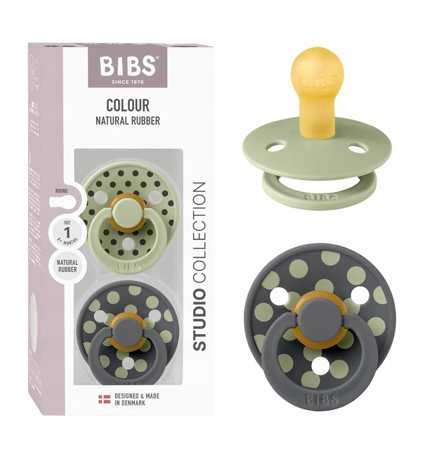 BIBS Studio Polka Dots kūdikio čiulptukas 2 vnt. Apvalus šalavijas / geležis 0m+