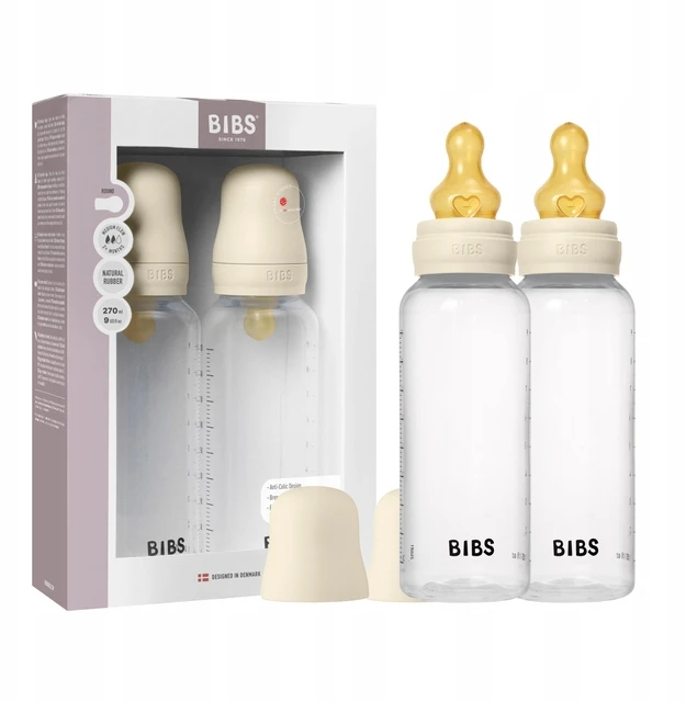 Bibs SEILINTUKAI - Kūdikių buteliukai su apvaliais latekso buteliukais, 2 vnt., vidutinio srauto - Dramblio kaulo spalvos - 270 ml