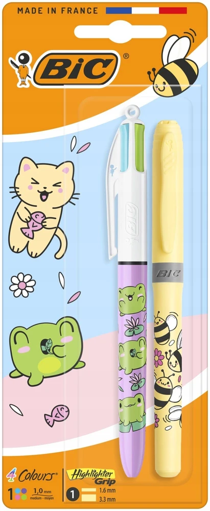 BIC 4 Colors Kawai rinkinys + highlighteris, miksas