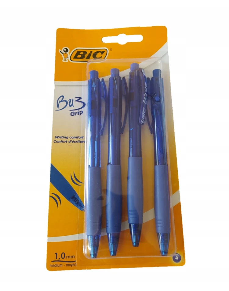 Bic Bu3 Grip mėlynas rašiklis, 4 vnt.