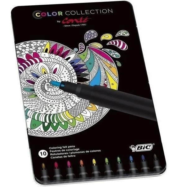 Bic Conte spalvoti markeriai, 10 vnt., metalinė dėžutė
