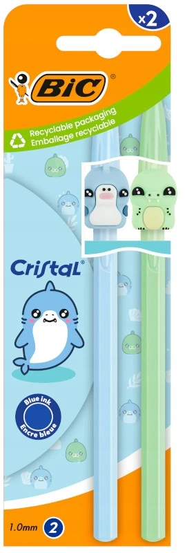 BIC CRISTAL FIGURINE TUŠINYS MOKYKLEI 1 mm MĖLYNAS 2 Vnt.