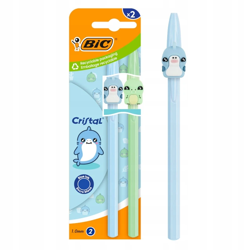 BIC CRISTAL FIGURINE TUŠINYS MOKYKLEI 1 mm MĖLYNAS 2 Vnt.