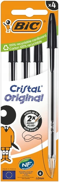 Bic Cristal Original rašiklis, juodas, 4 vnt.