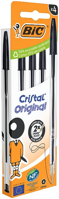 Bic Cristal Original rašiklis, juodas, 4 vnt.