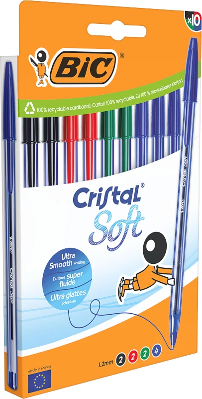 Bic Cristal Soft spalvoti rašikliai, 10 vnt.