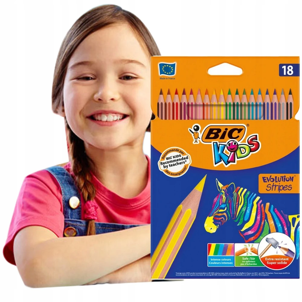 BIC Evolution Stripes pieštukai, didelis 18 spalvų rinkinys