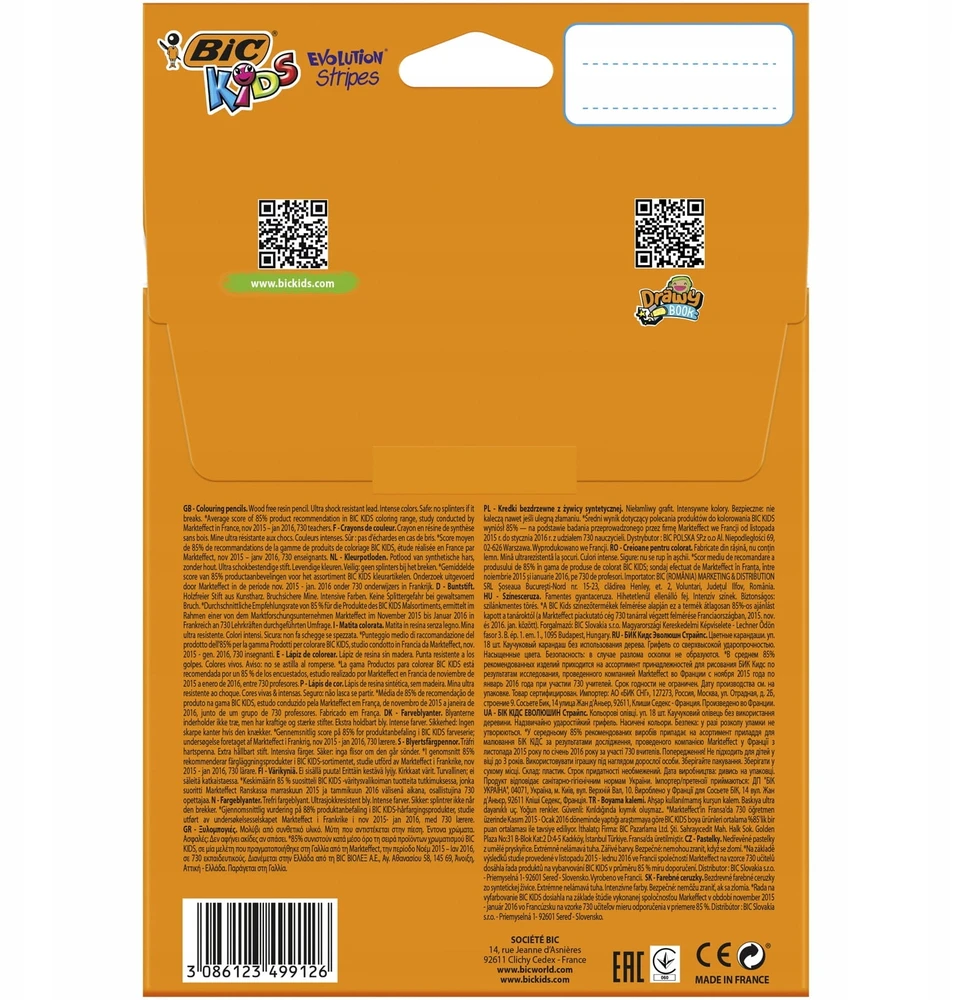 BIC Evolution Stripes pieštukai, didelis 18 spalvų rinkinys