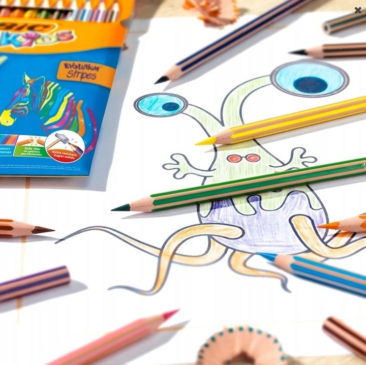 BIC Evolution Stripes pieštukai, didelis 18 spalvų rinkinys