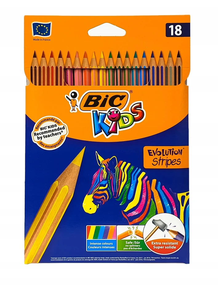 BIC Evolution Stripes pieštukai, didelis 18 spalvų rinkinys