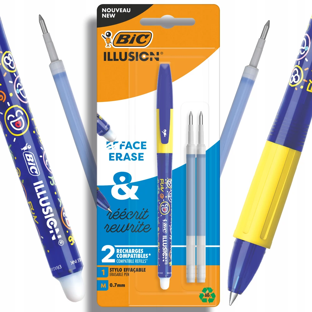 Bic Gel-ocity Illusion ištrinamas rašiklis, mėlynas + 2 papildomi rašikliai