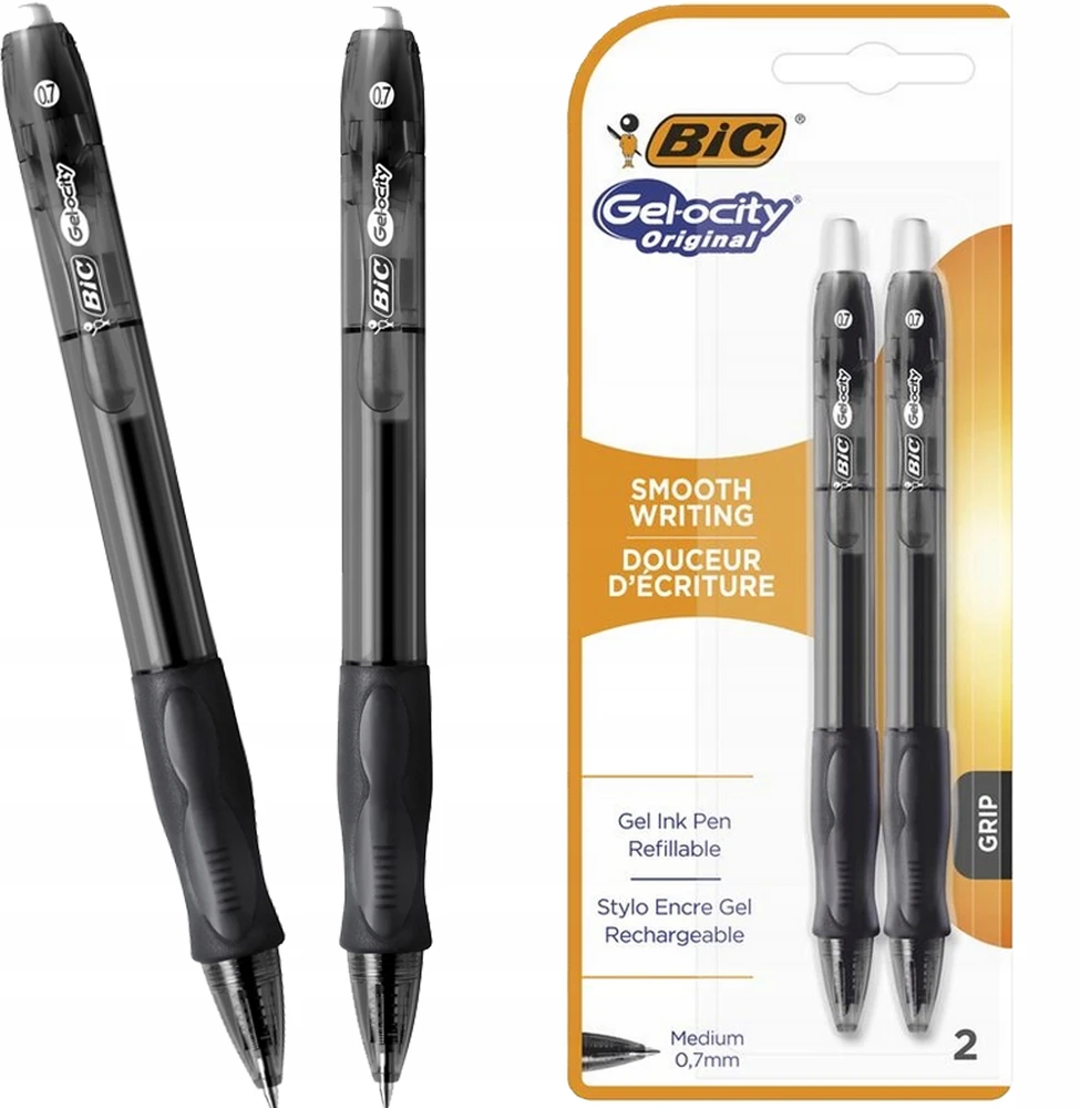 Bic Gelocity rašiklis, juodas, su guma, 2 vnt.
