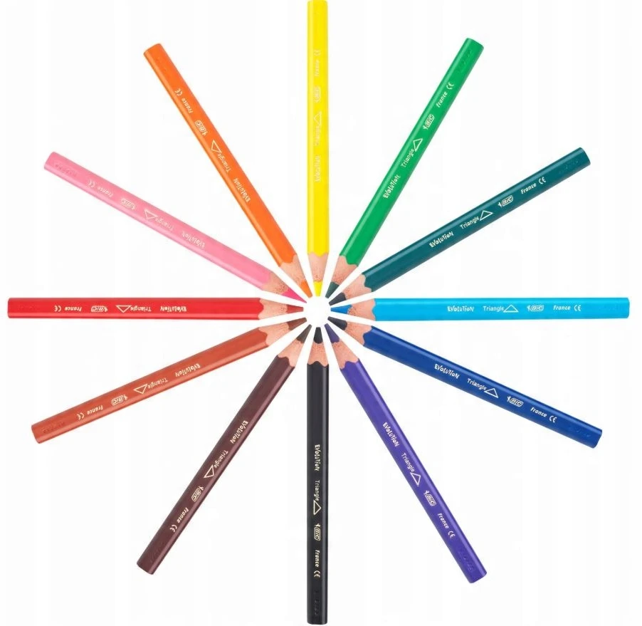BIC Kids Evolution Triangle ECOlutions Trikampiai Spalvoti Pieštukai - Mišrios Spalvos, 12 Vnt. Kartoninė Dėžutė