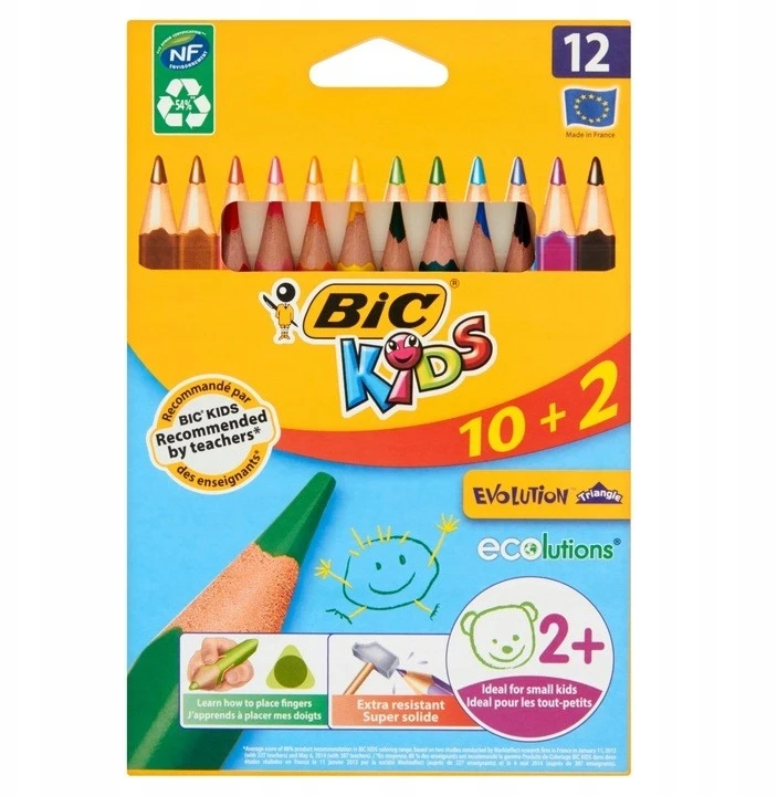 BIC Kids Evolution Triangle ECOlutions Trikampiai Spalvoti Pieštukai - Mišrios Spalvos, 12 Vnt. Kartoninė Dėžutė