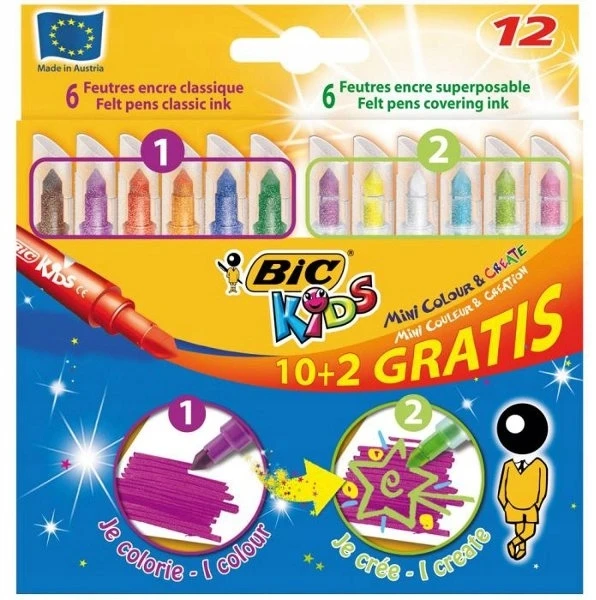 Bic Kids spalvoti flomasteriai, 12 spalvų