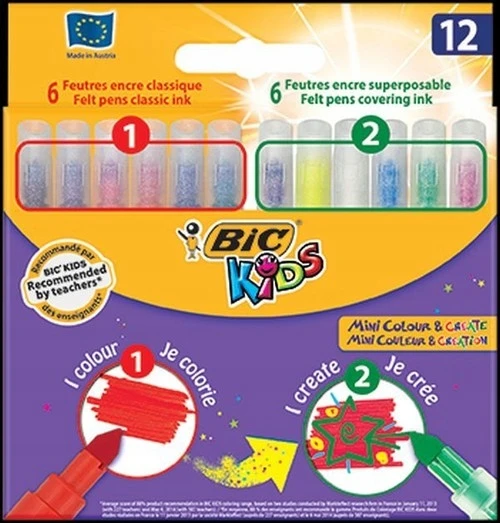 Bic Kids spalvoti flomasteriai, 12 spalvų