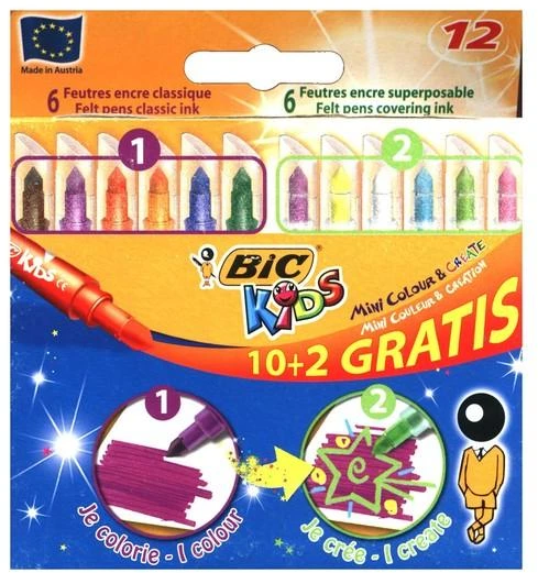 Bic Kids spalvoti flomasteriai, 12 spalvų
