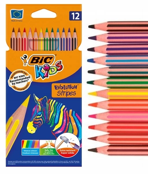 Bic Kids Stripes pieštukiniai pieštukai, 12 spalvų