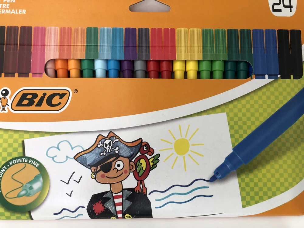 Bic markas žymekliai, 24 spalvos, plonas galiukas, vaikams