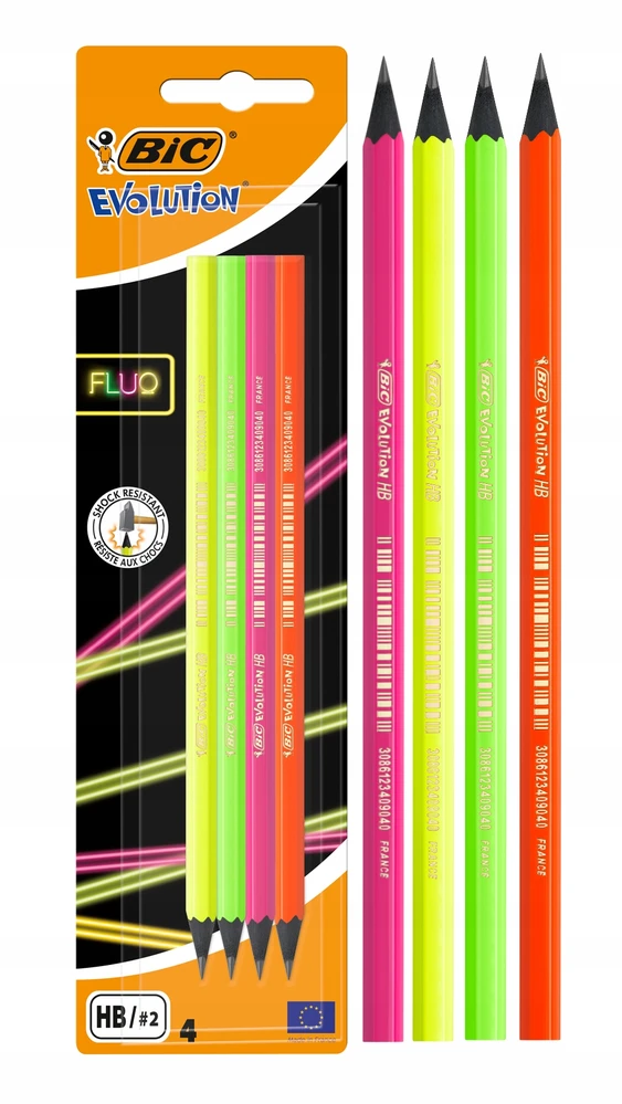 Bic Pieštukai Evolution Fluo HB, 4 vnt. rinkinys, įvairių korpuso spalvų 446199