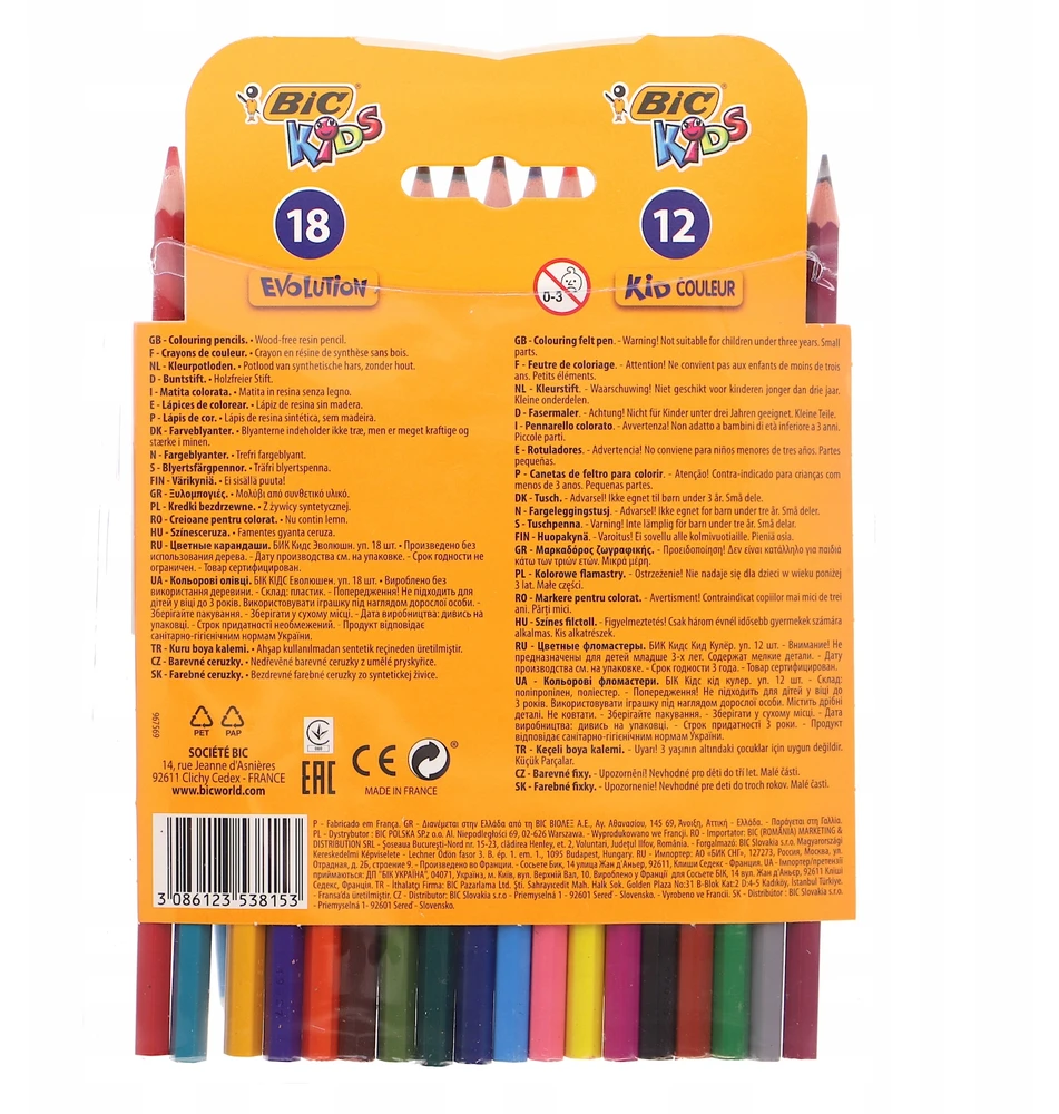 BIC Kid Couler flomasteriai ir Evolution spalvinimo pieštukai