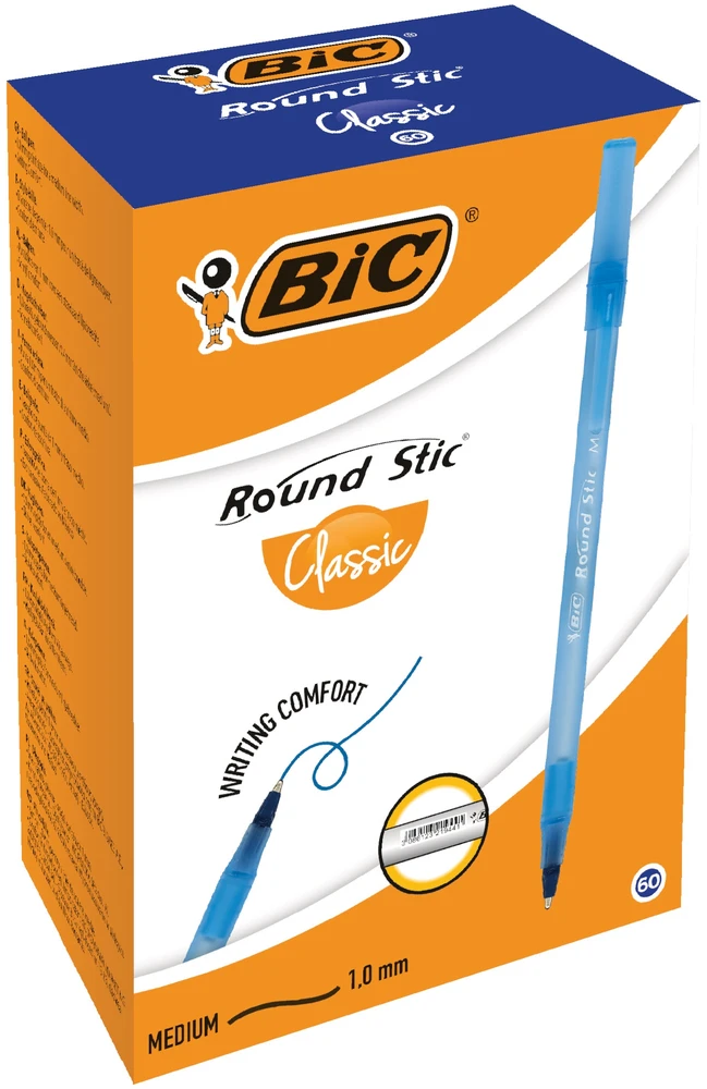 Rašikliai mėlyni BIC Round Stick 1,0 mm 60 vnt