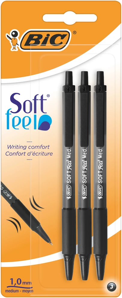 Bic Soft Feel Clic Grip automatiniai rašikliai, juodi, 3 vnt.