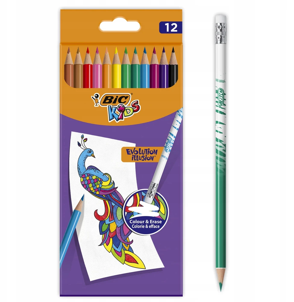 Bic spalvoti pieštukai vaikams, 24 vnt., su trintuku