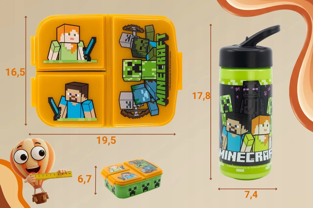 BIDON i ŚNIADANIÓWKA PRZEGRÓDKI LUNCH BBOX PREZENT TRZYKOMOROWA MINECRAFT
