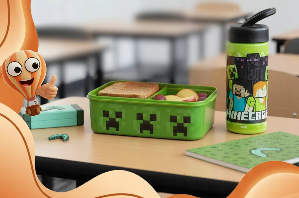 BIDON i ŚNIADANIÓWKA PRZEGRÓDKI LUNCH BBOX PREZENT TRZYKOMOROWA MINECRAFT