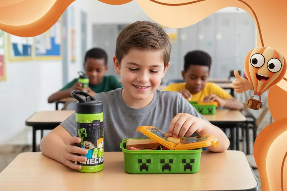 BIDON i ŚNIADANIÓWKA PRZEGRÓDKI LUNCH BBOX PREZENT TRZYKOMOROWA MINECRAFT