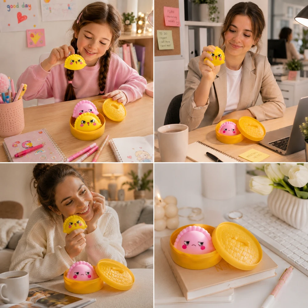 Big Gniotek Anti-stress Squishy koldūnų koldūnų dėžutėje 2 vnt Mystery