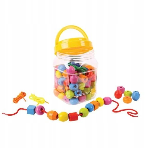 Big Jigs Mediniai karoliukai Karoliukų rišimas vaikams Didelis 90 vnt. Bigjigs 3+
