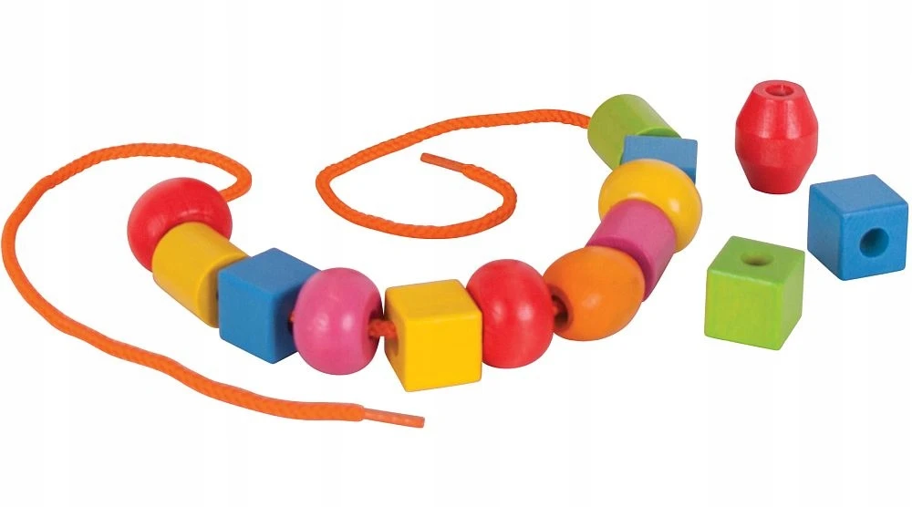 Big Jigs Mediniai karoliukai Karoliukų rišimas vaikams Didelis 90 vnt. Bigjigs 3+