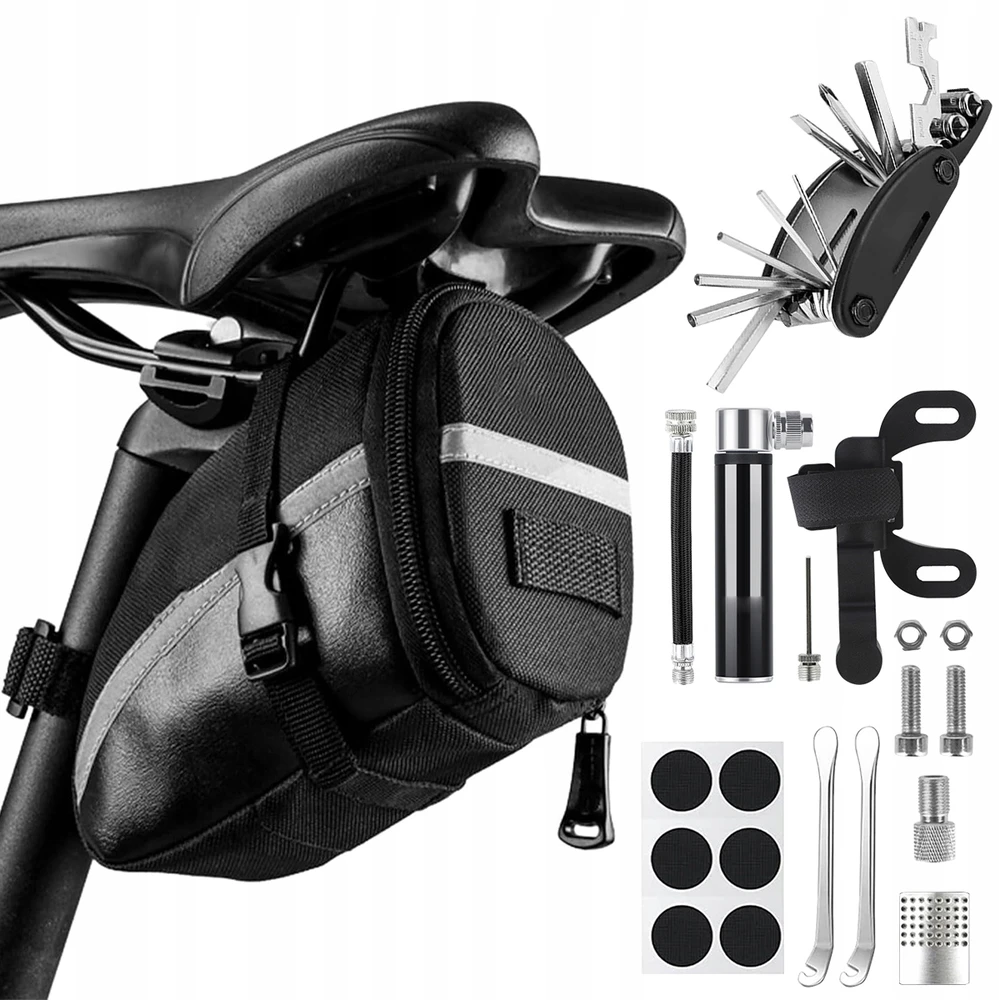 BIKE MULTITOOL 16in1 REMONTO RINKINYS SIURBLIŲ PLEISTORIAI MTB PASLAUGOS KREPŠELIS