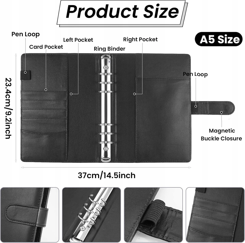 BINDER A5 6 AKULUČIŲ SĄRAŠŲ JUNGTINĖLIS ORGANIZATORIUS ODA UŽDARYTA ELEGANT