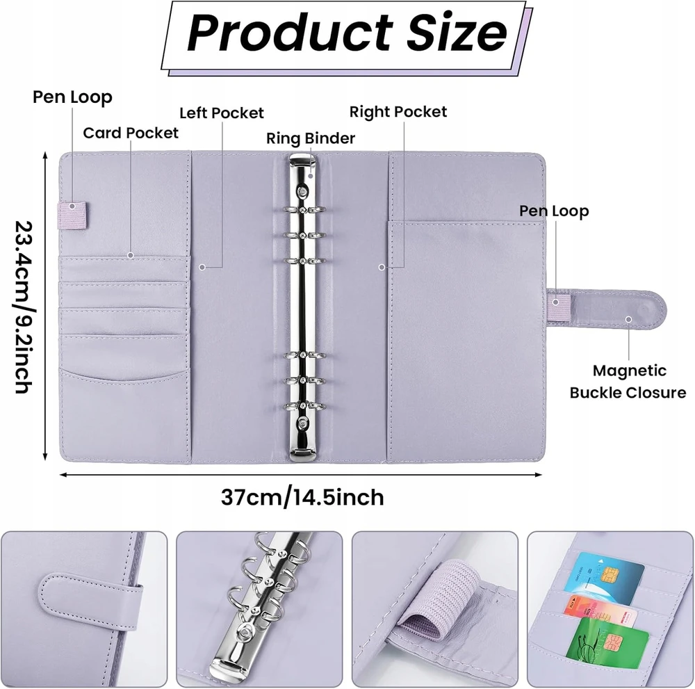 BINDER A5 PURPLE 6 HOLES SĄRAŠŲJŲ KNYGELIO ORGANIZATORIUS PLANUOTOJAS