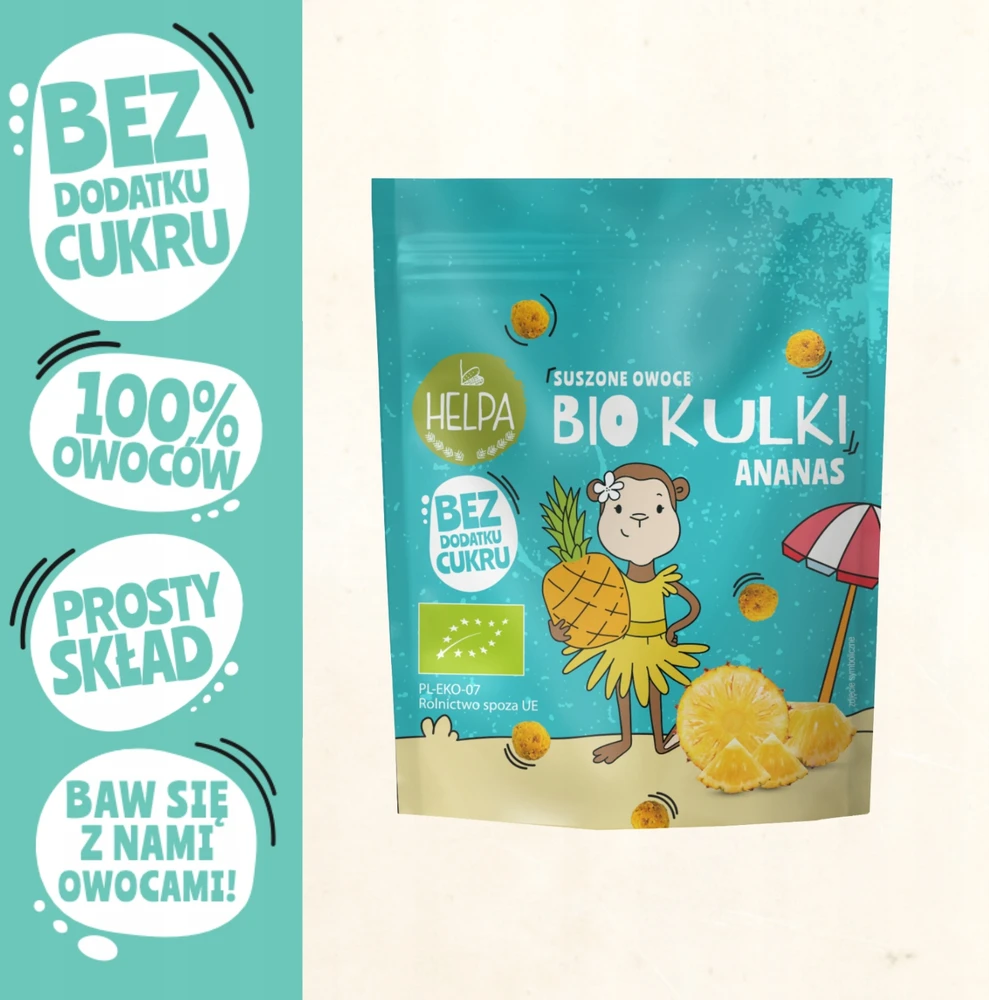 Bio Ananasų rutuliukai 50 g HELPA be pridėtinio cukraus