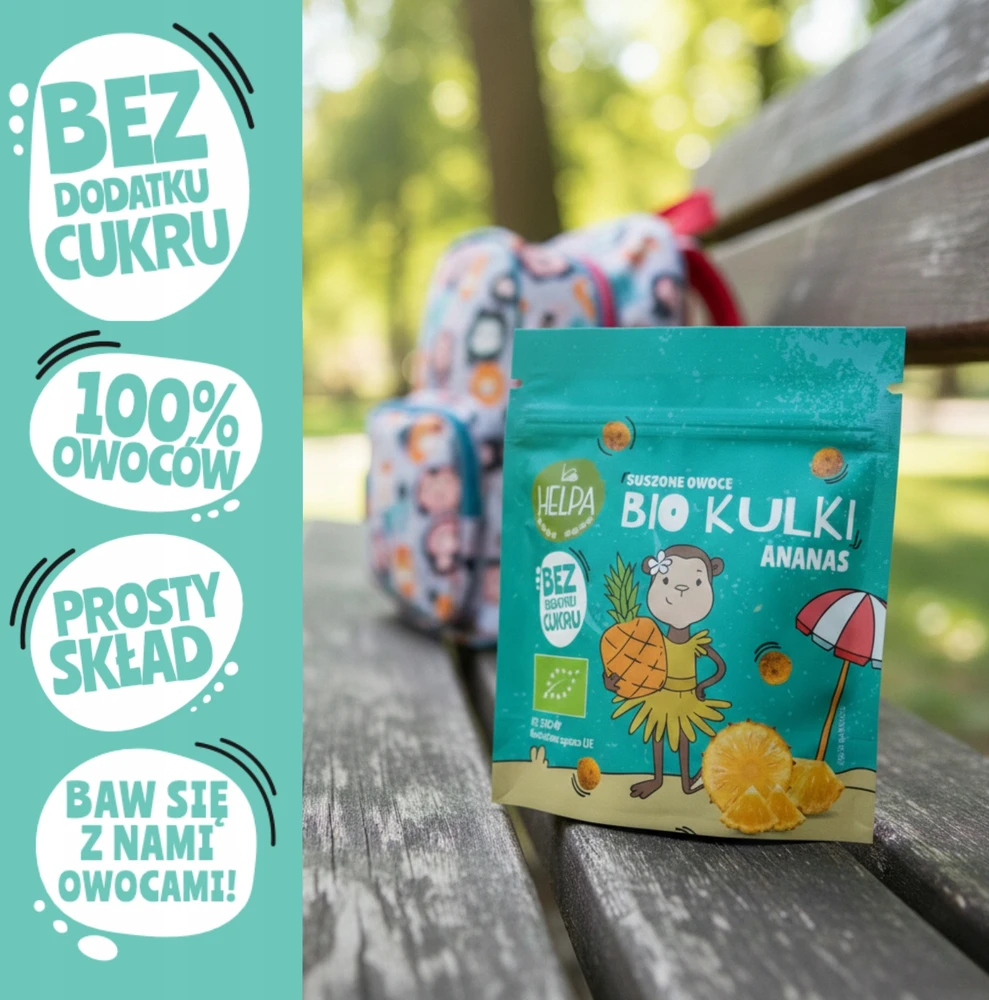 Bio Ananasų rutuliukai 50 g HELPA be pridėtinio cukraus