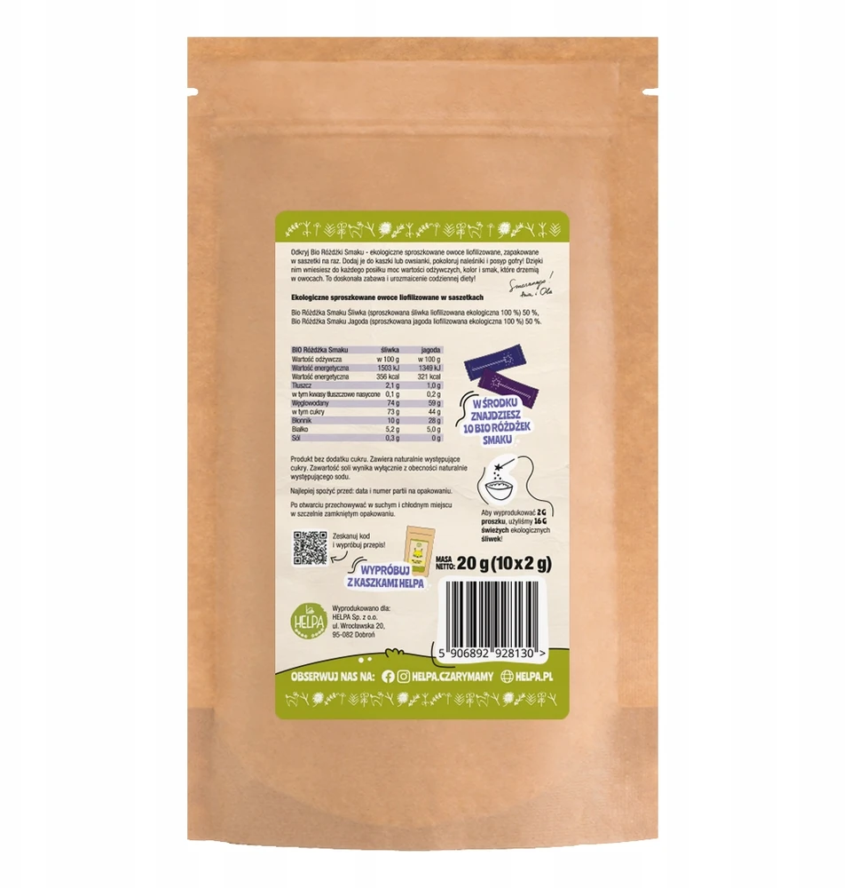 Bio Flavour Wands Plum Berry HELPA 20 g liofilizuotų vaisių miltelių